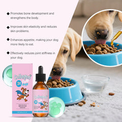 Bloom Dog Collagen goutte de liquide illustrant la texture et absorption rapide