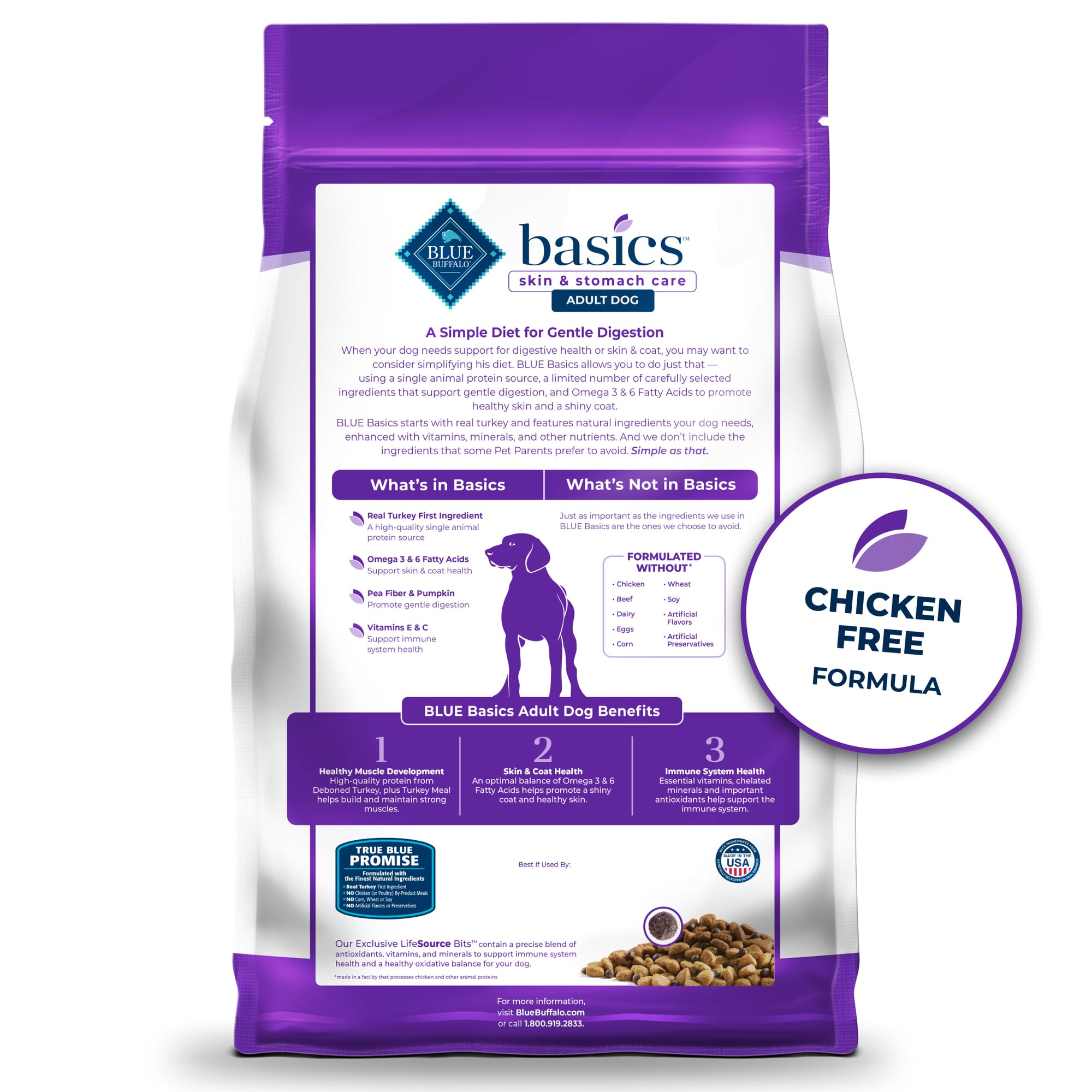 Blue Buffalo gros plan sur granules montrant texture digestible