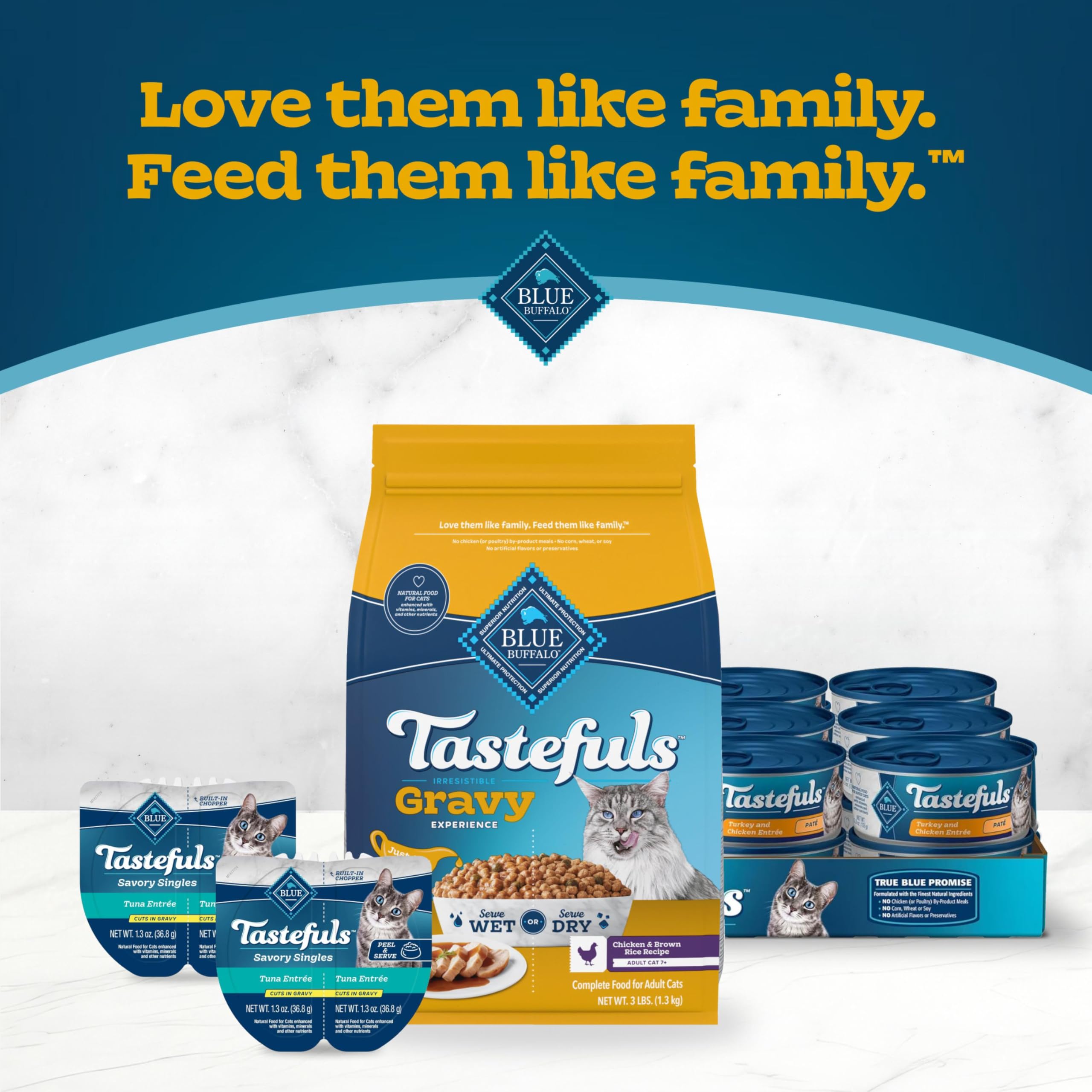 Blue Buffalo chat senior appréciant un bol, illustrant acceptation