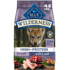 Blue Buffalo emballage avant 4,5 lb montrant recette agneau et bénéfice nutritionnel