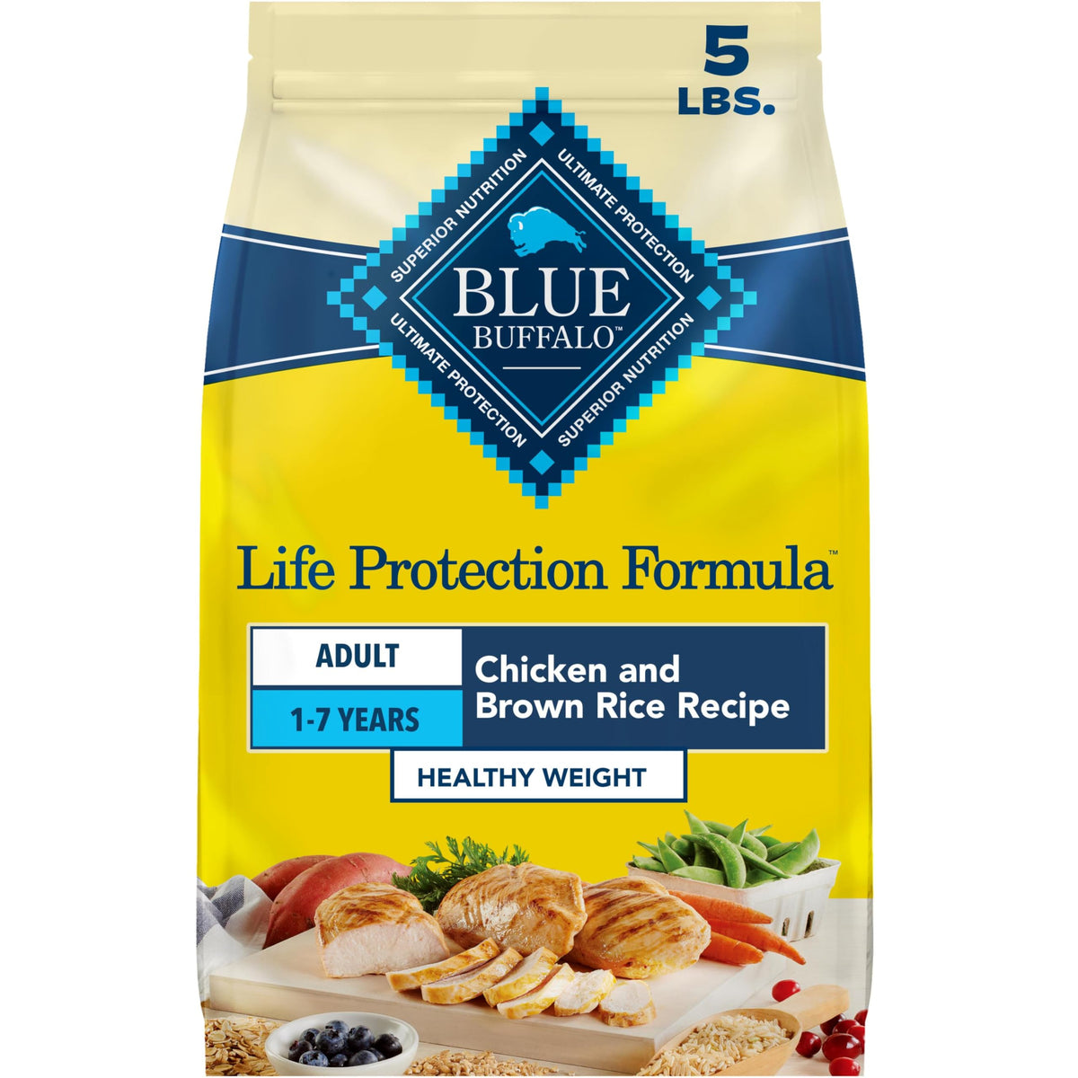 Blue Buffalo emballage avant 5 lb montrant la formule Healthy Weight