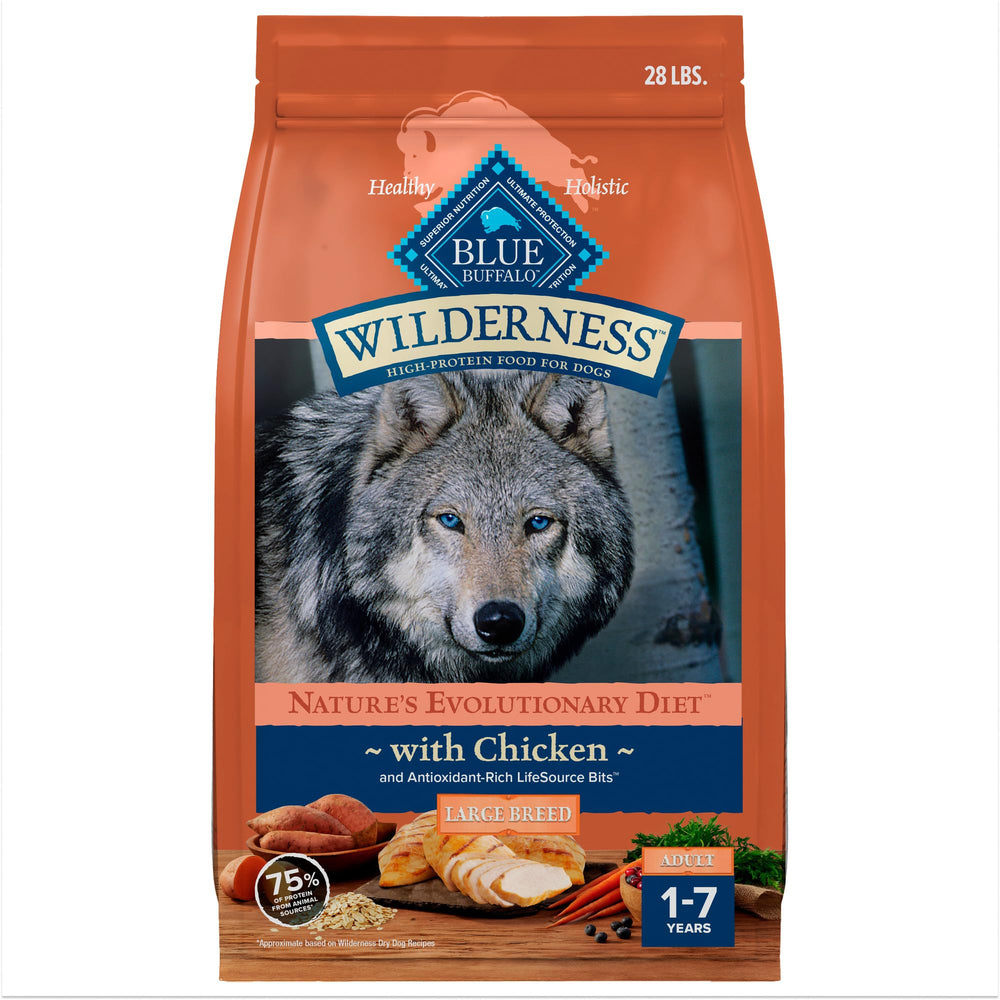 Blue Buffalo emballage avant montrant la recette et bénéfices nutritionnels