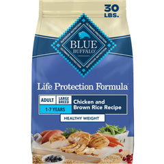 Blue Buffalo emballage face 30 lb montrant la recette Healthy Weight et qualité