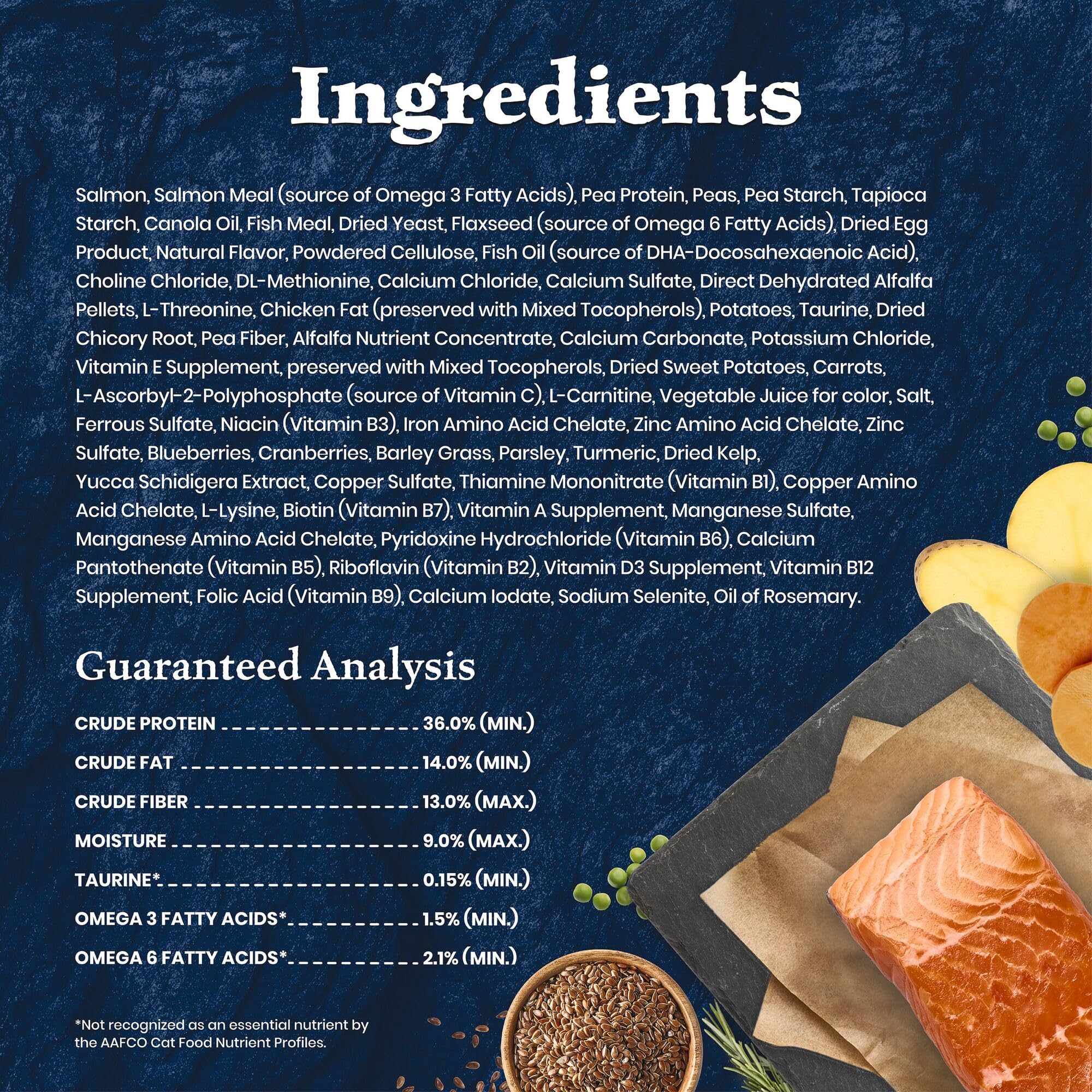 Blue Buffalo étiquette nutrition affichant ingrédients clés et garanties