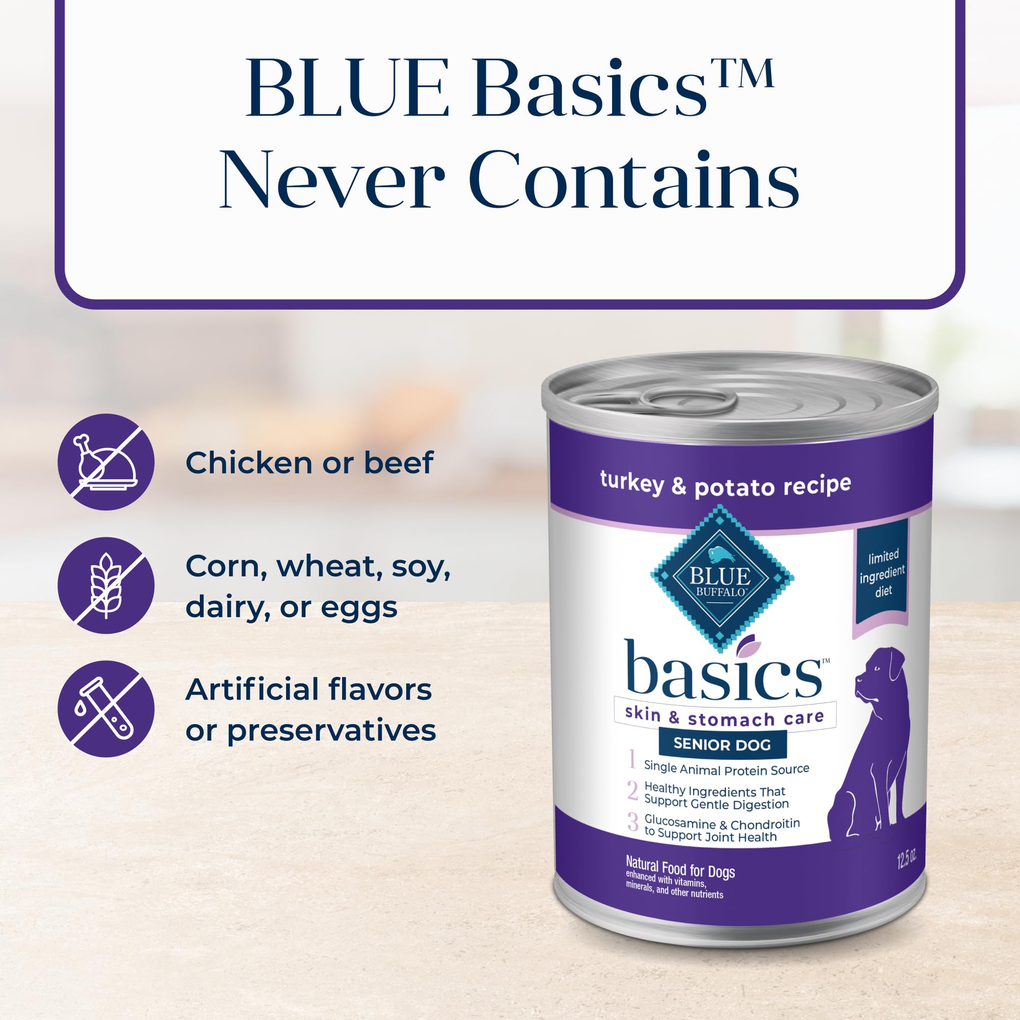 Blue Buffalo mention glucosamine chondroïtine pour soutien articulaire