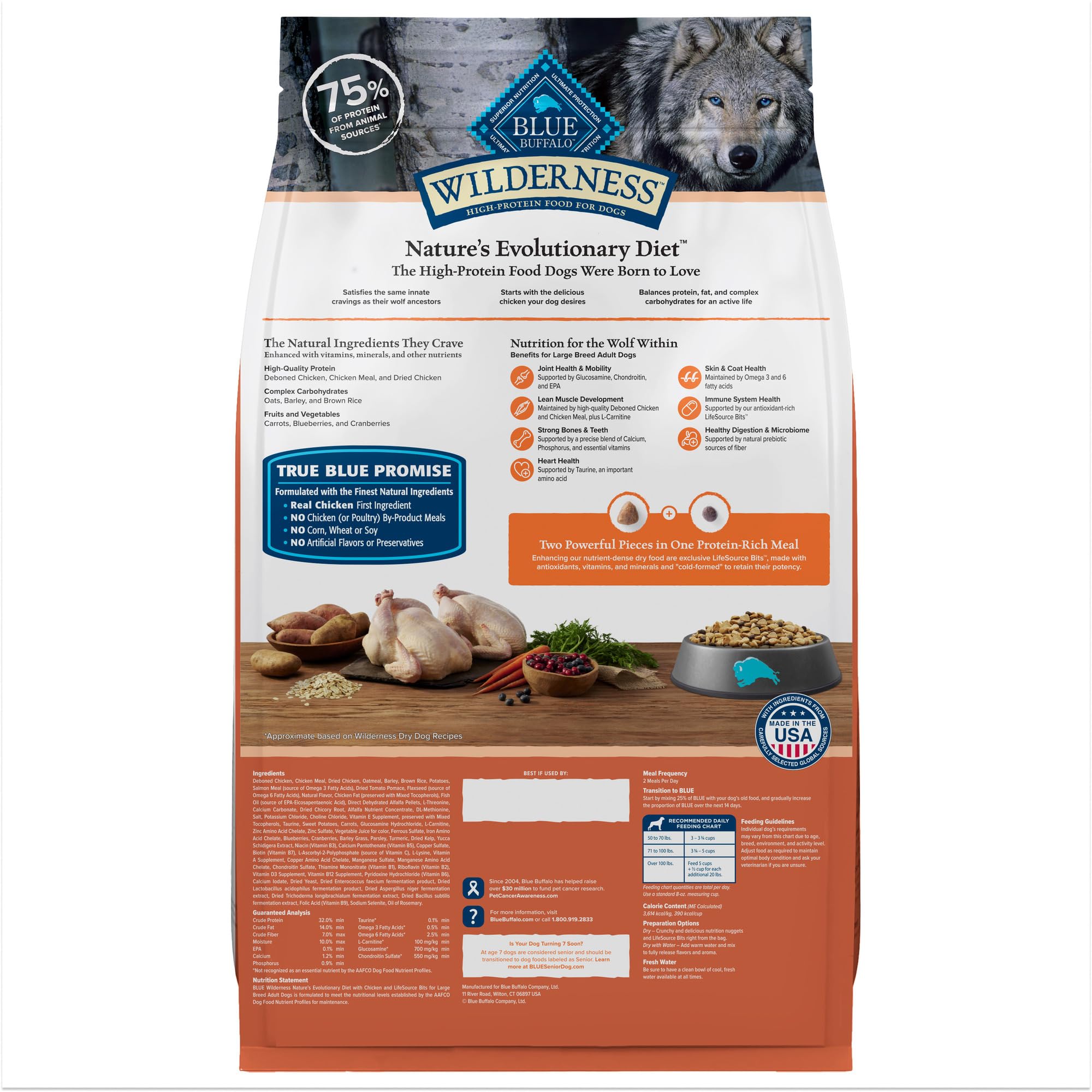 Blue Buffalo gros plan des croquettes montrant texture riche et appétence