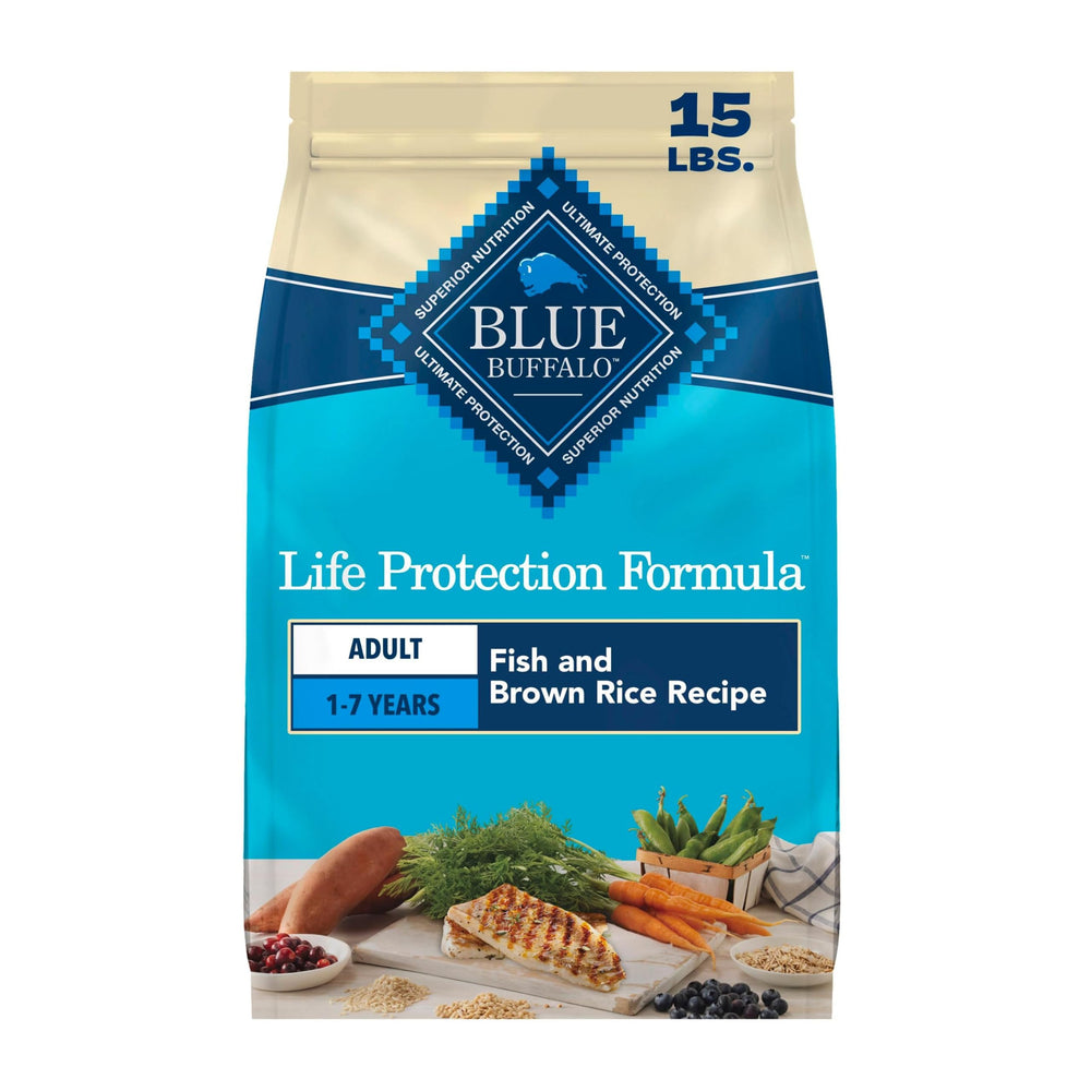 Blue Buffalo emballage face montrant poisson réel et bénéfices nutritionnels