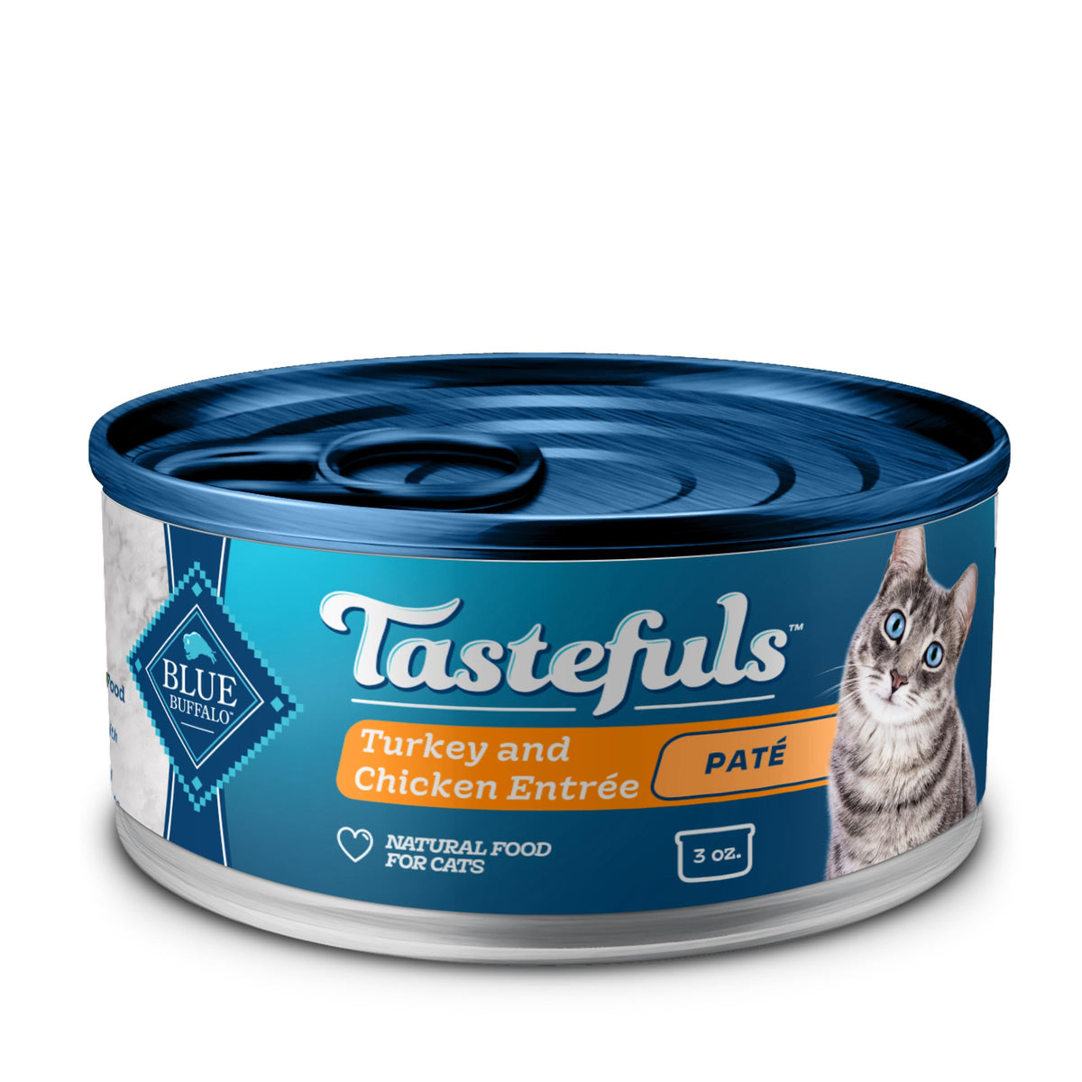Blue Buffalo emballage avant montrant la pâté dinde poulet et bénéfice appétence