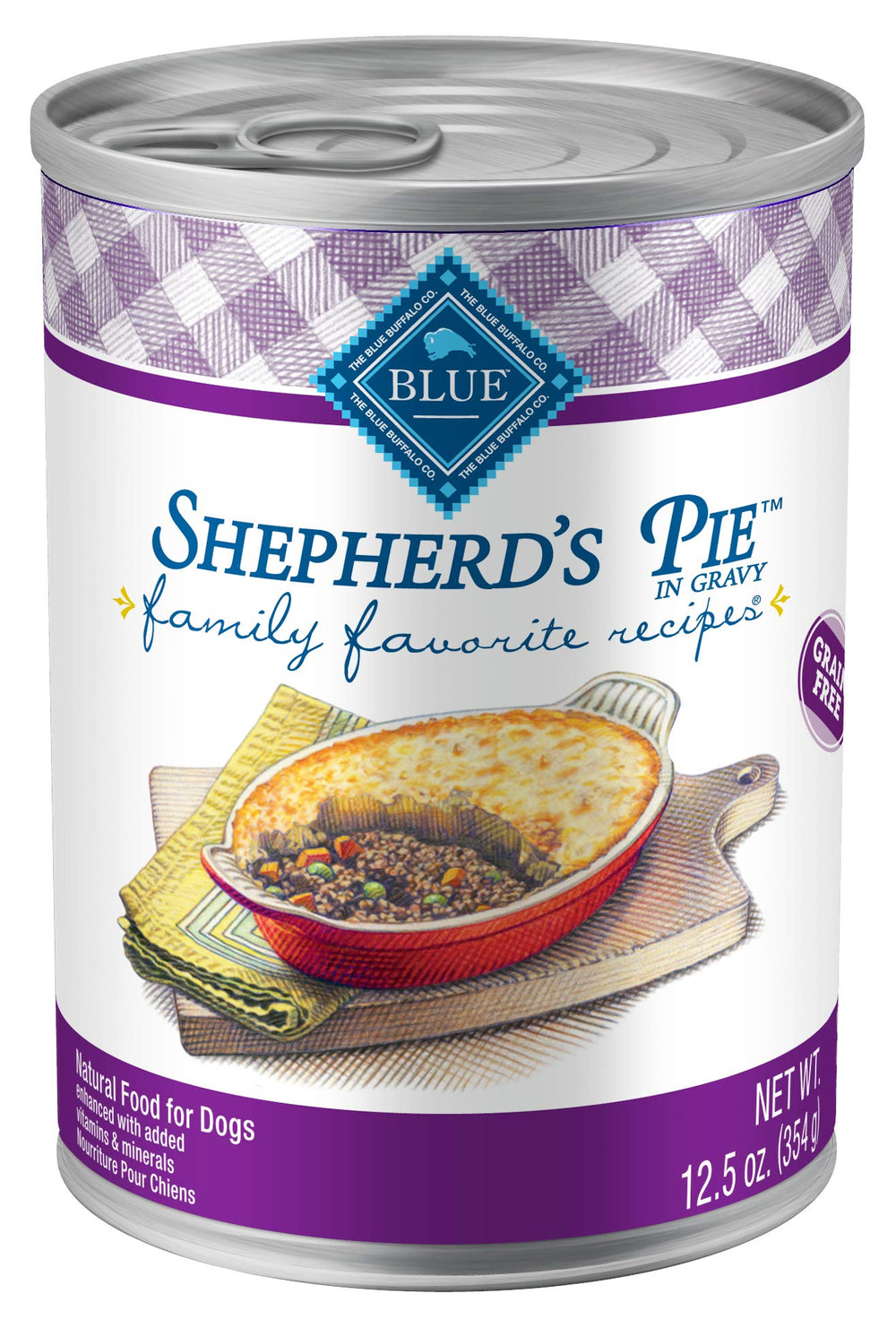 Blue Buffalo boîte face montrant la recette Shepherd's Pie et avantage naturel