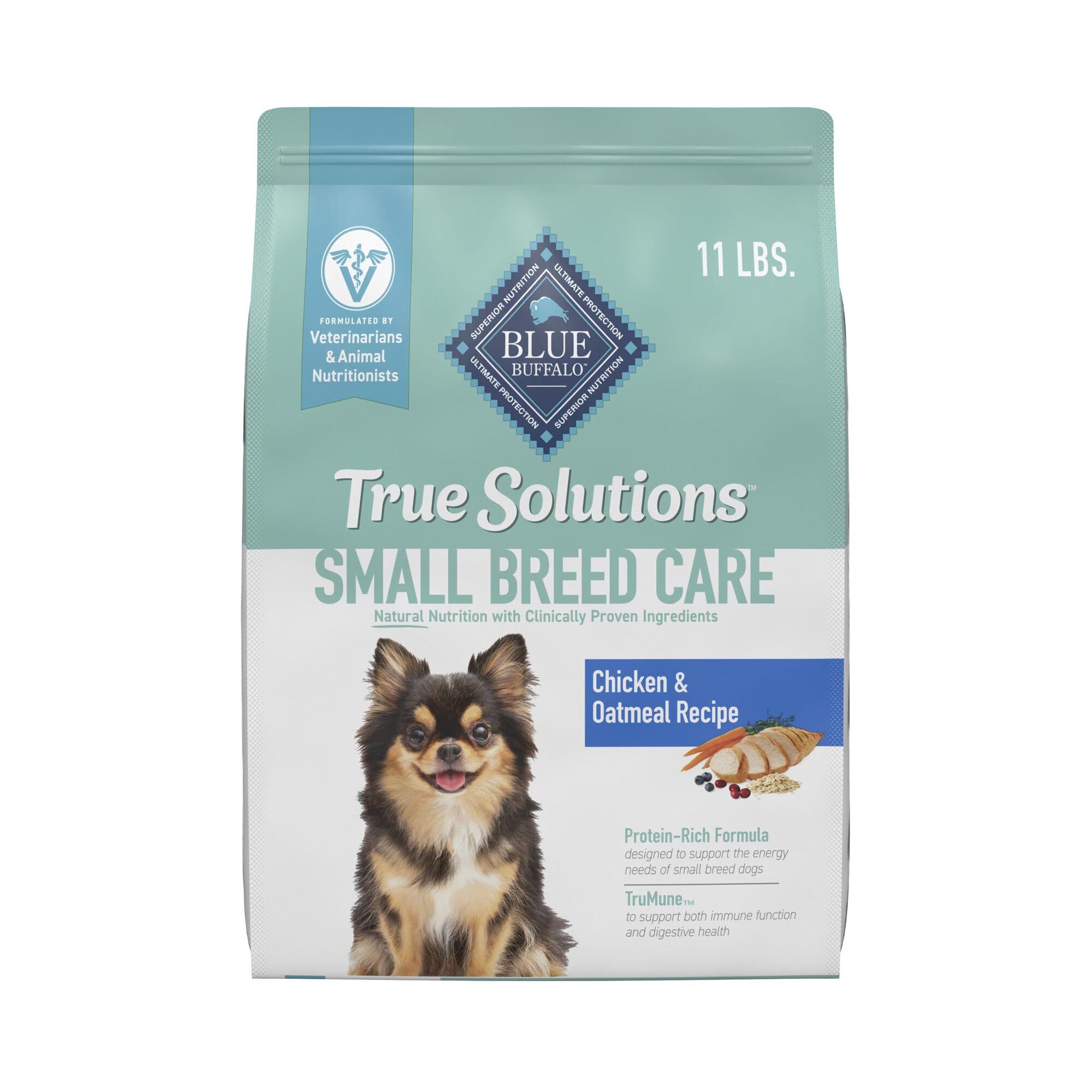Blue Buffalo sachet devant montrant la marque et avantages nutritionnels