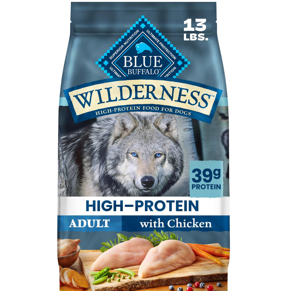 Blue Buffalo sachet face avant montrant formule poulet et grains, attractif pour acheteurs