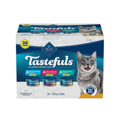 Blue Buffalo packaging avant montrant l’assortiment Tastefuls et l’équilibre nutritionnel