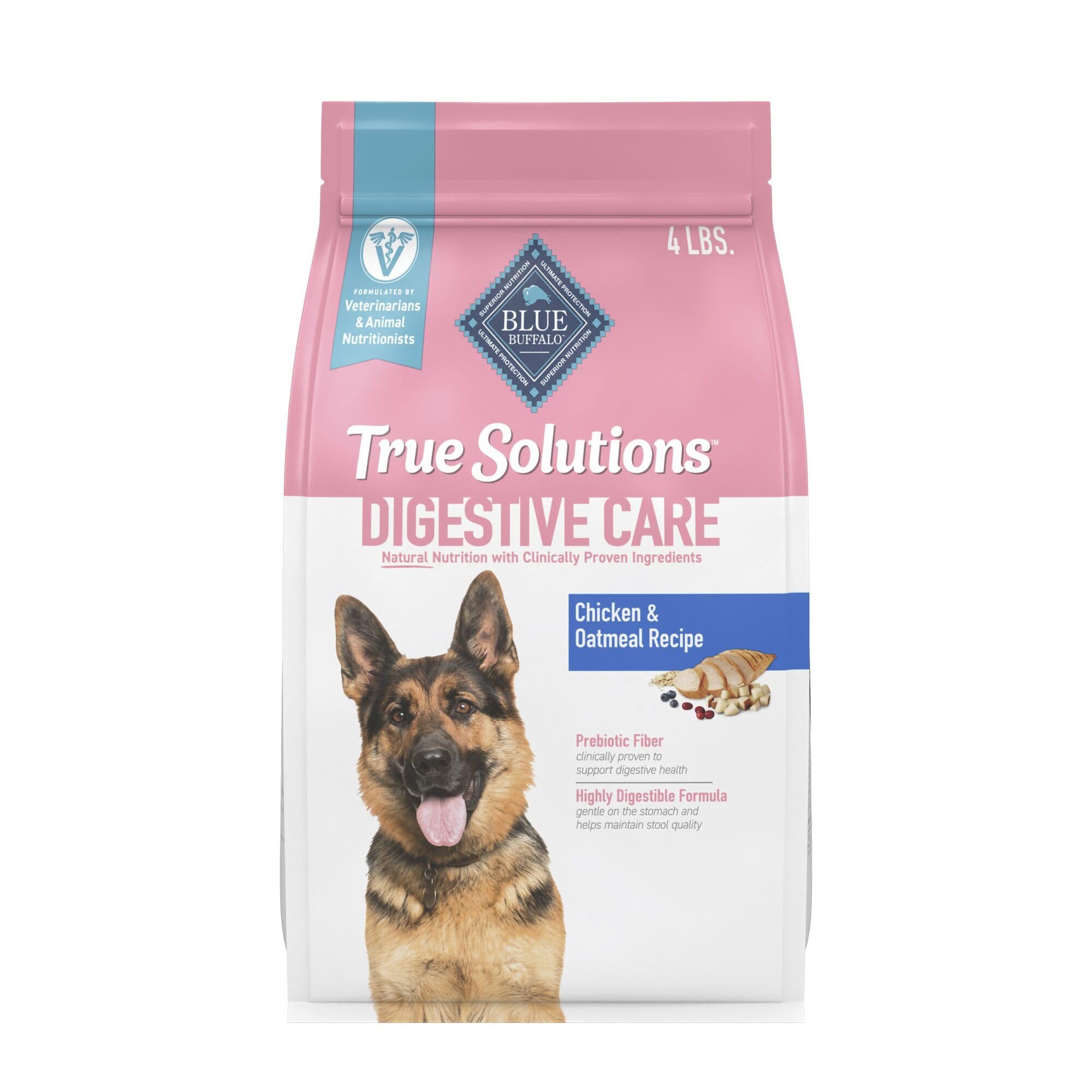 Blue Buffalo sachet face montrant la formule digestive et bénéfice digestion douce