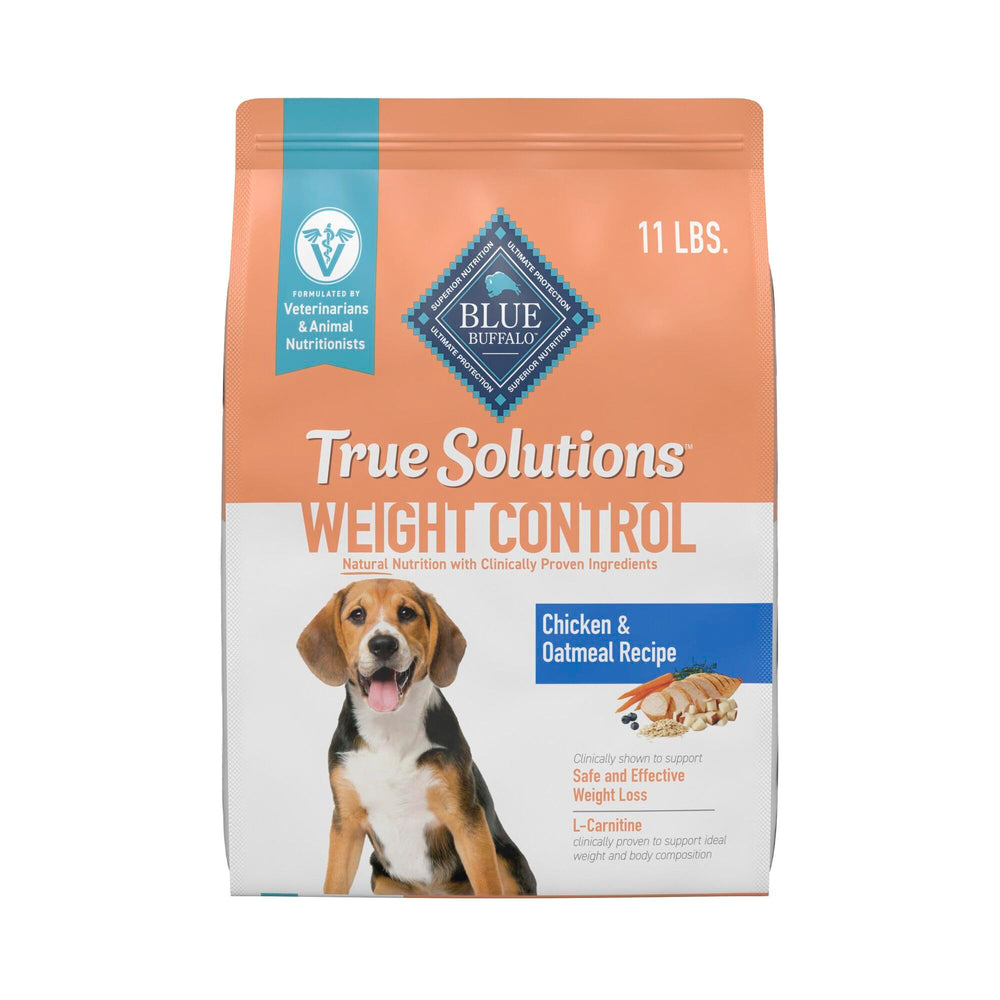 Blue Buffalo emballage avant montrant la recette Weight Control au poulet, rassurante