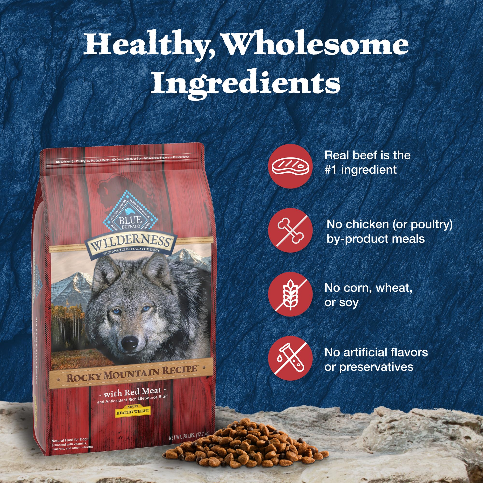 Blue Buffalo tableau nutritionnel montrant teneurs et équilibre calorique