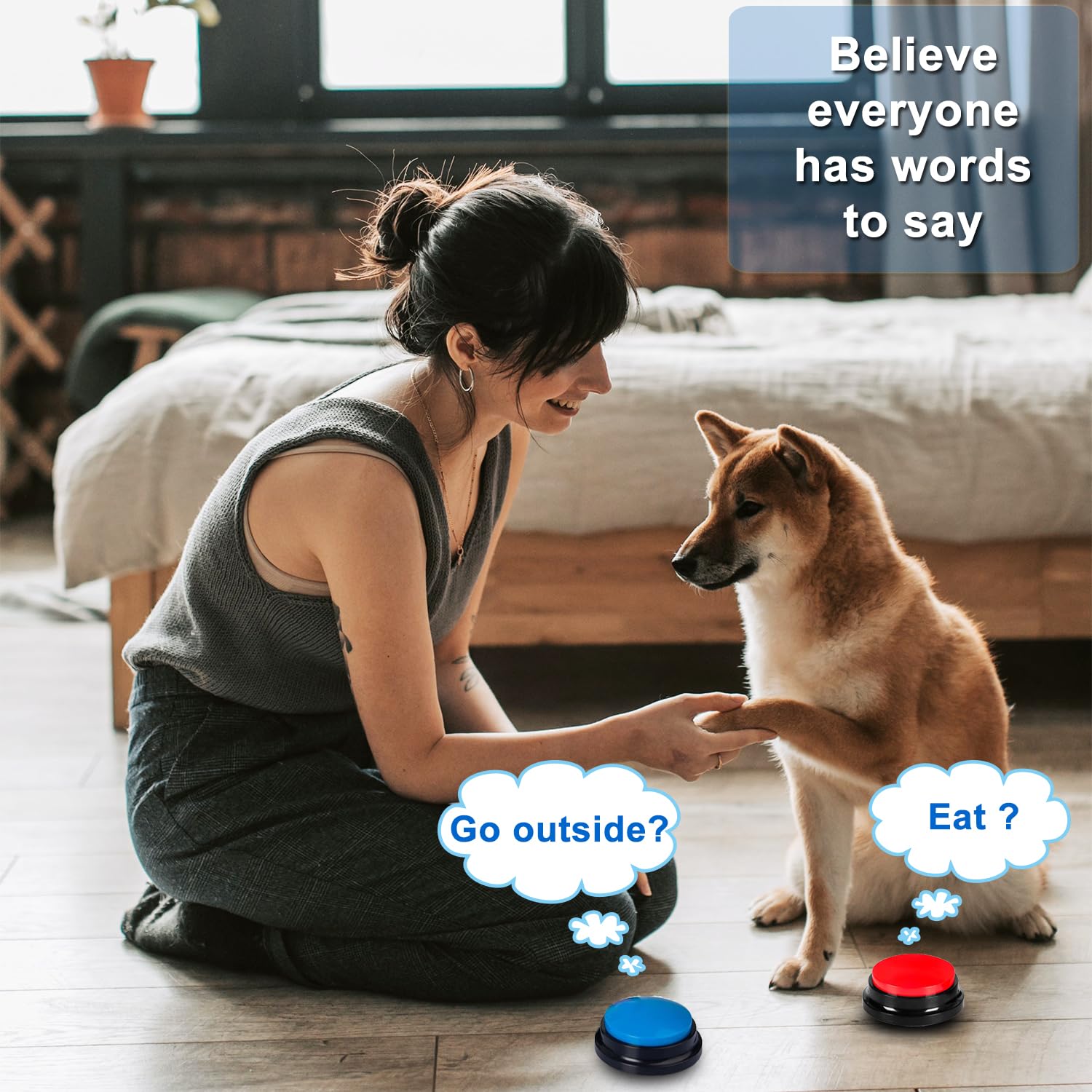 BoArt bouton utilisé par un chien montrant interaction et apprentissage ludique