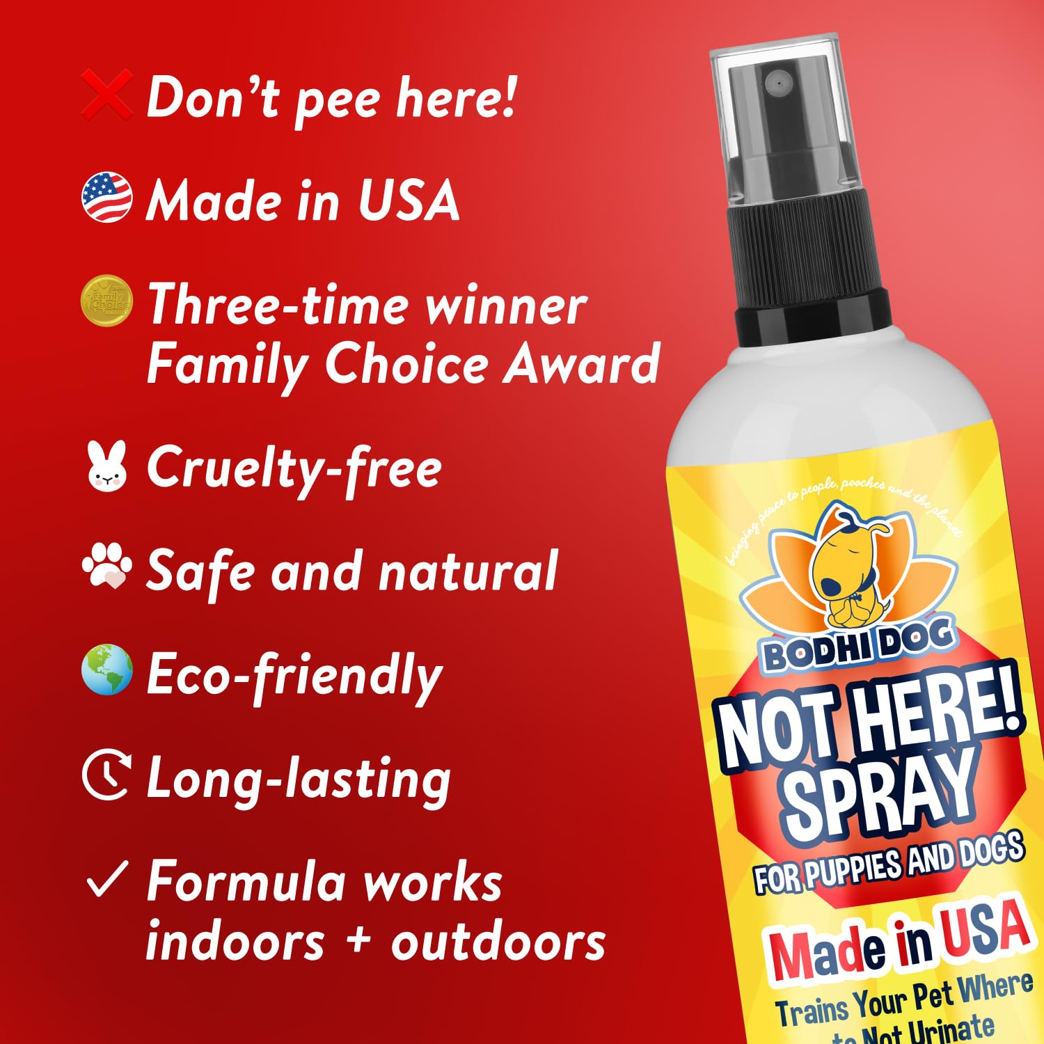 Bodhi Dog spray appliqué sur tapis pour prévenir marquage, protège le sol