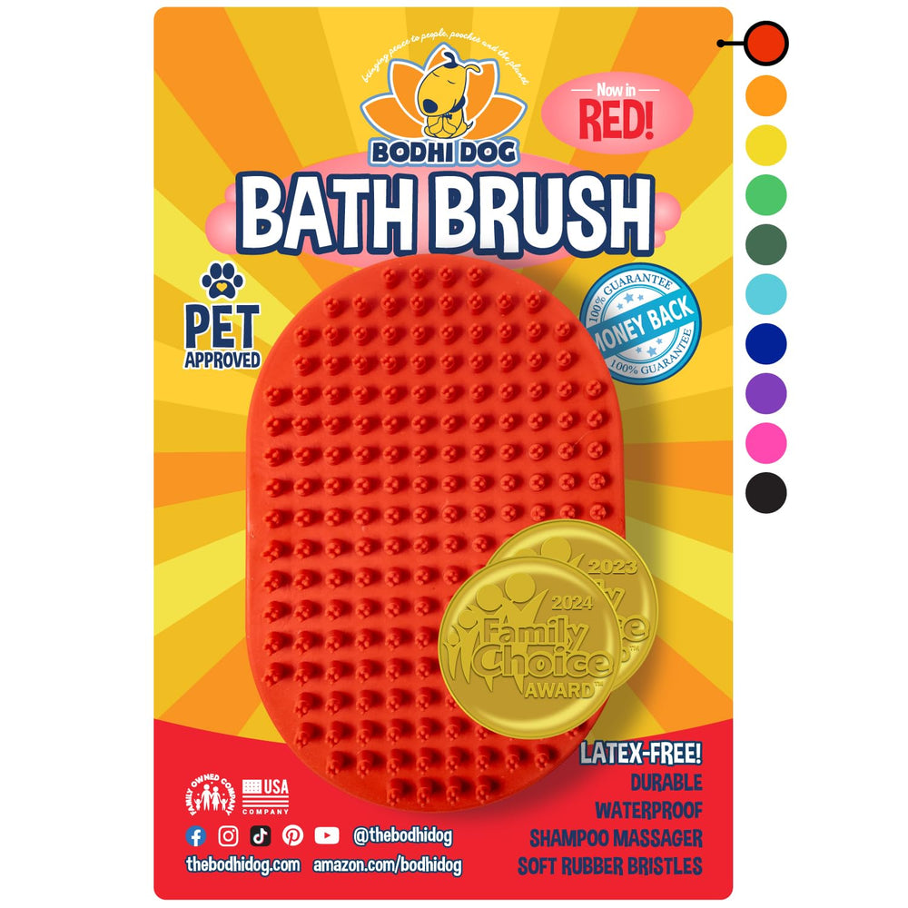 Bodhi Dog vue frontale de la brosse rouge montrant la forme ergonomique et facilité d'utilisation