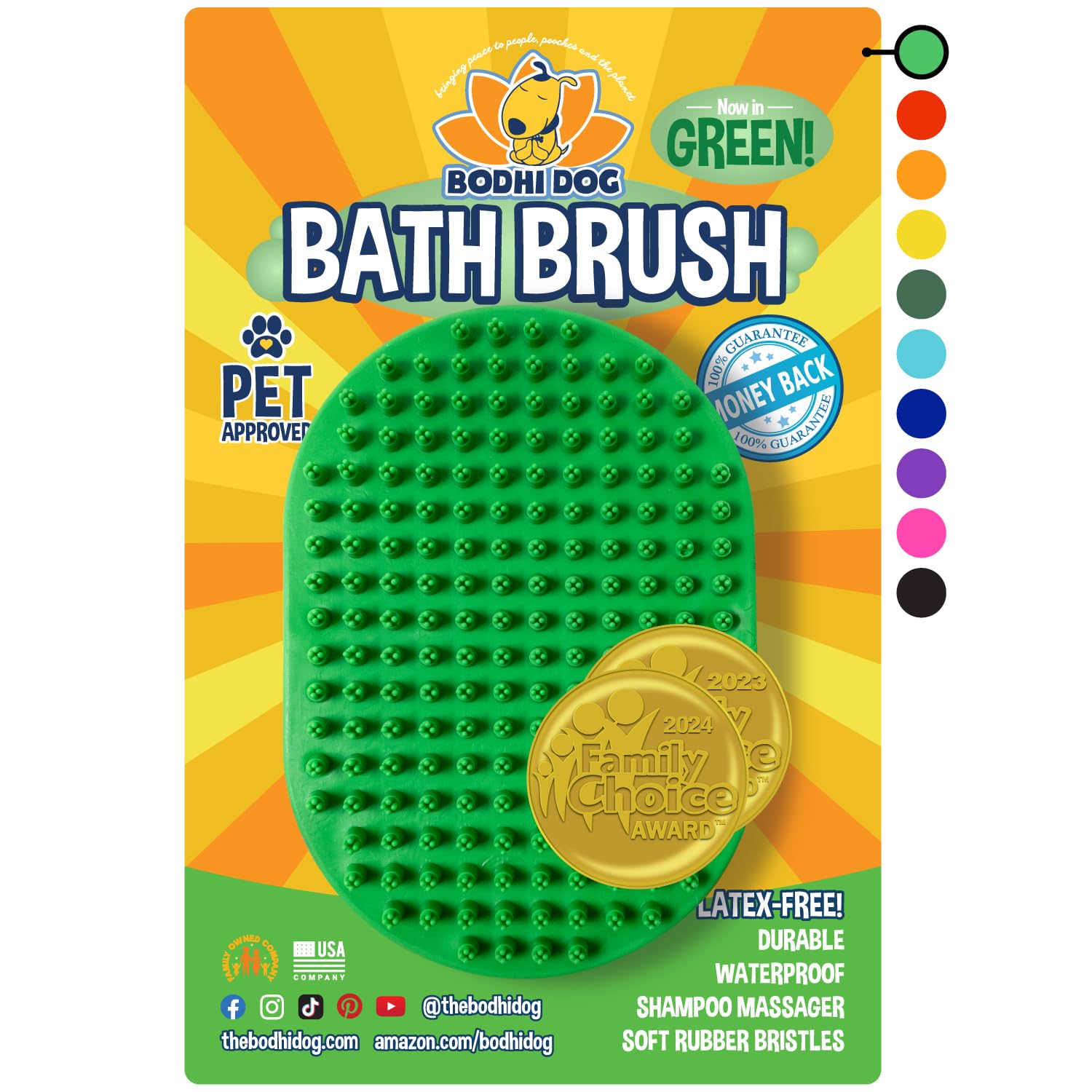Bodhi Dog brosse de bain vue frontale montrant la forme et l'ergonomie pour un bain rapide