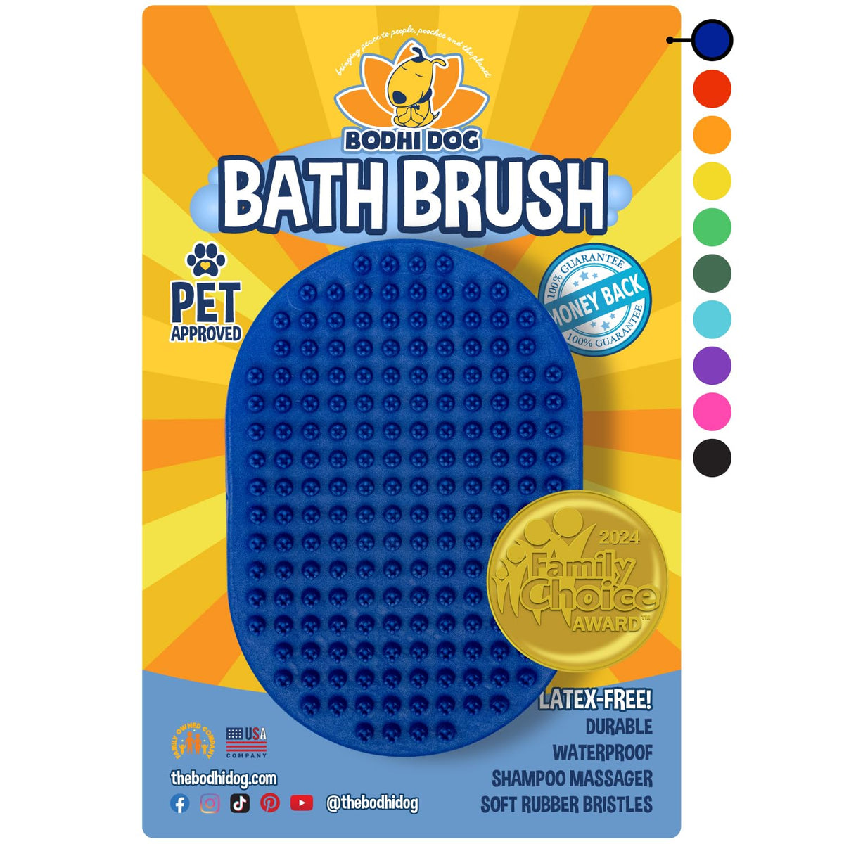Bodhi Dog brosse de bain vue de face montrant la forme ergonomique et prise sûre