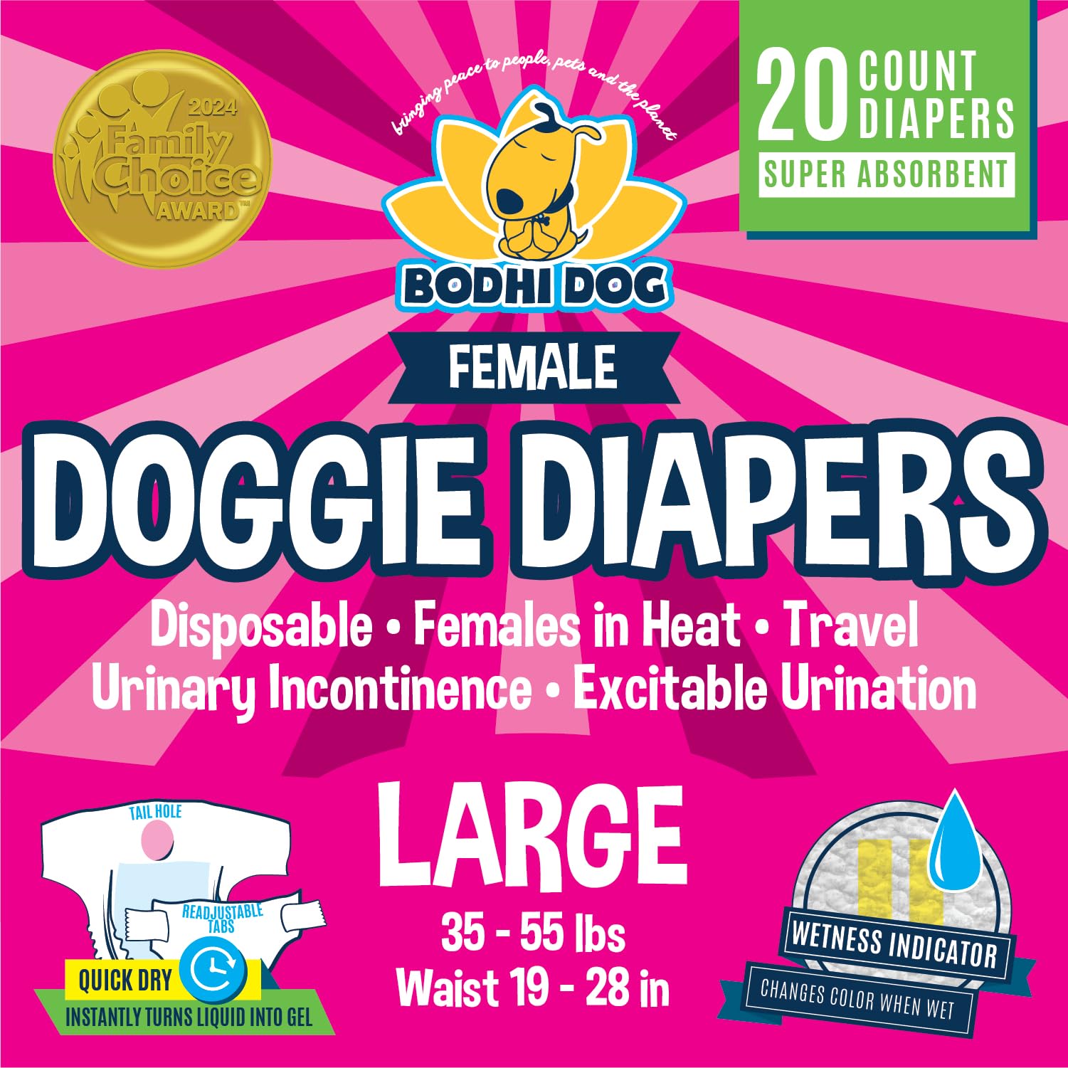 Bodhi Dog face avant emballage montrant quantité et taille pour choix rapide