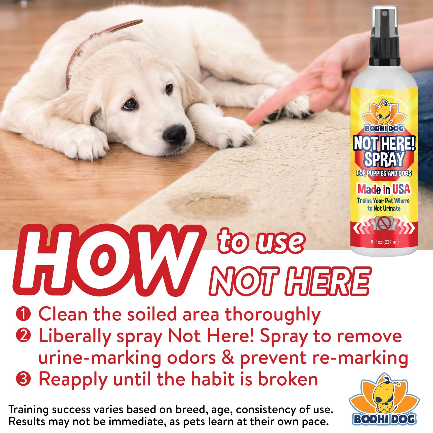 Bodhi Dog détail du spray et texture, indique une application sûre