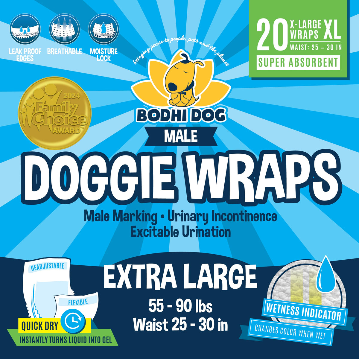 Bodhi Dog emballage avant XL montrant 20 unités et praticité
