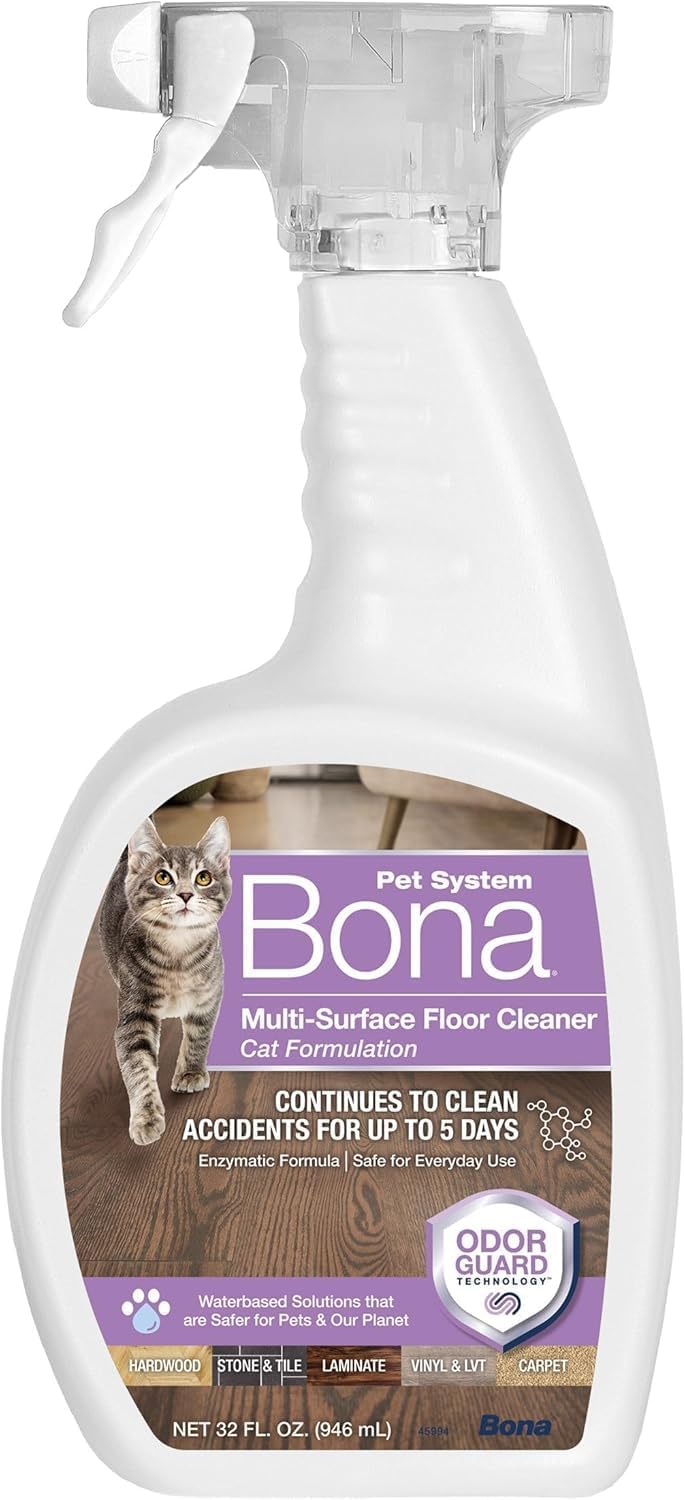Bona spray packaging avant montrant la bouteille et bénéfice nettoyage rapide