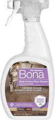 Bona spray packaging avant montrant la bouteille et bénéfice nettoyage rapide