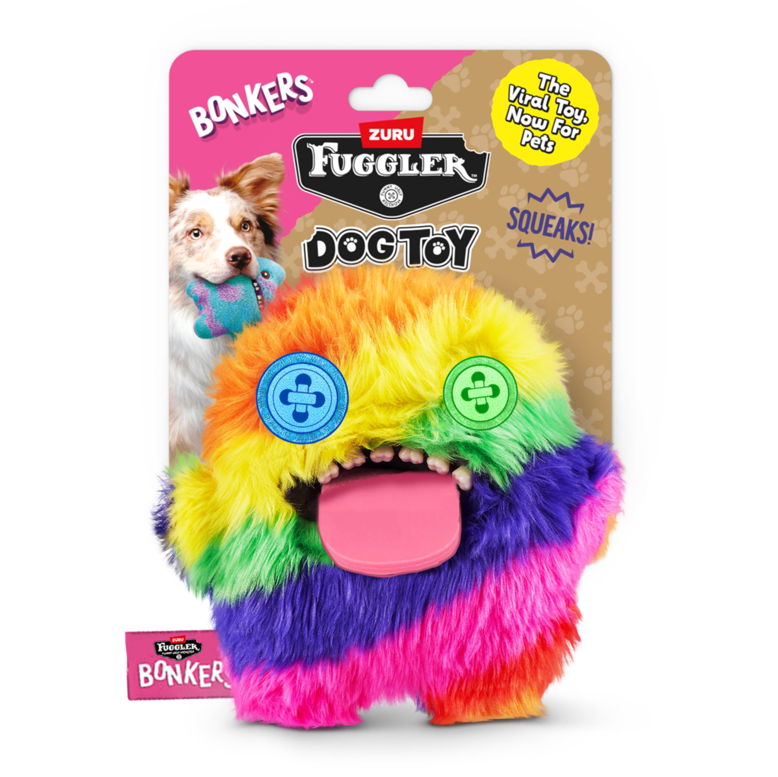 Bonkers Fuggler face avant montrant design multicolore et attrait ludique