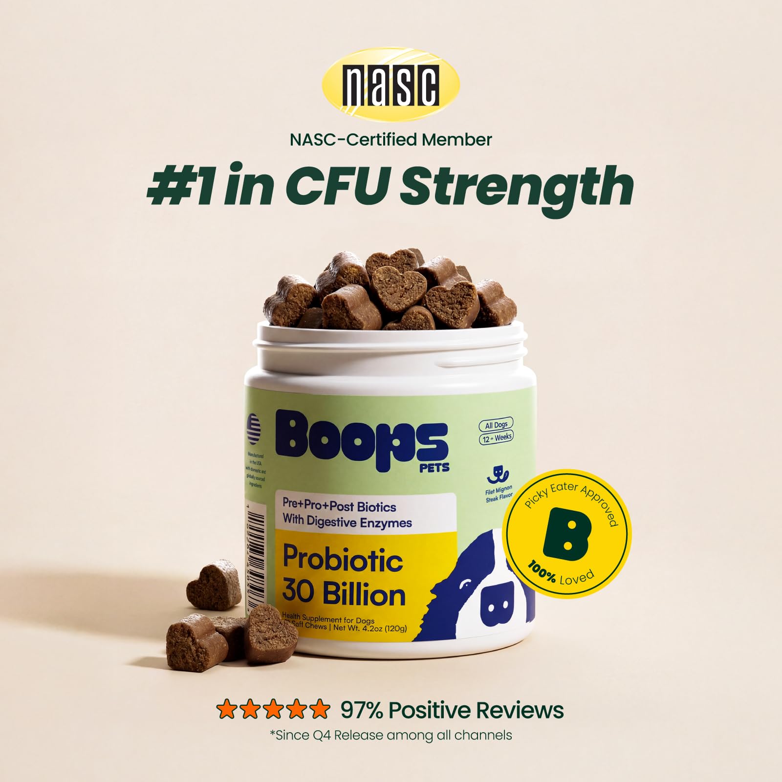 Boops Pets gros plan sur la texture du chew montrant appétence et facilité à mâcher