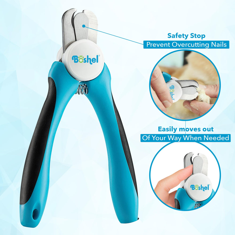 Boshel coupe-ongles en utilisation sur un grand chien montrant une coupe rapide et sûre