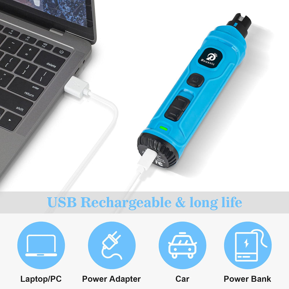BOUSNIC ensemble avec câble USB montrant recharge simple et portable