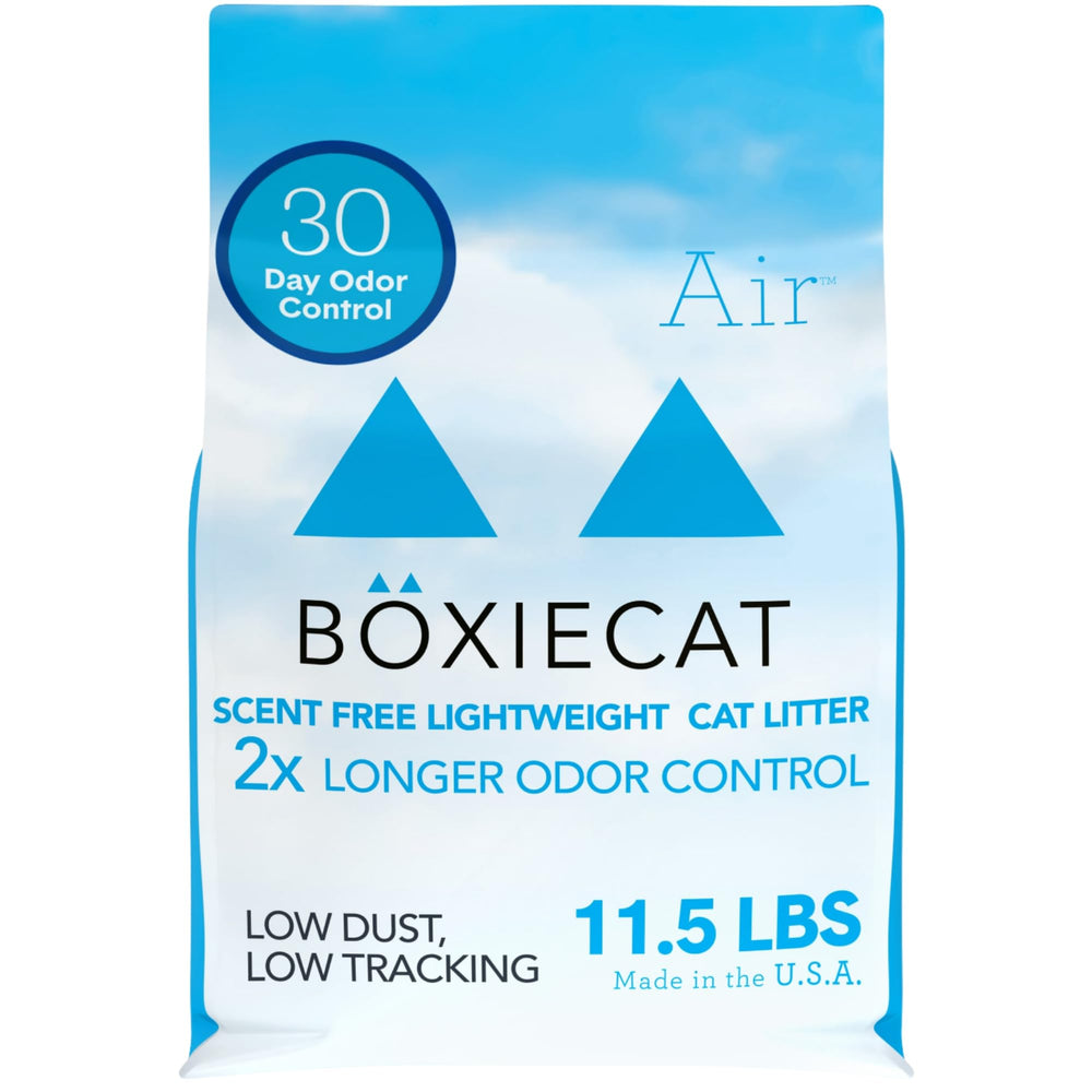 Boxiecat sachet Boxie Unscented 11,5 lb montrant l'emballage, pratique à transporter