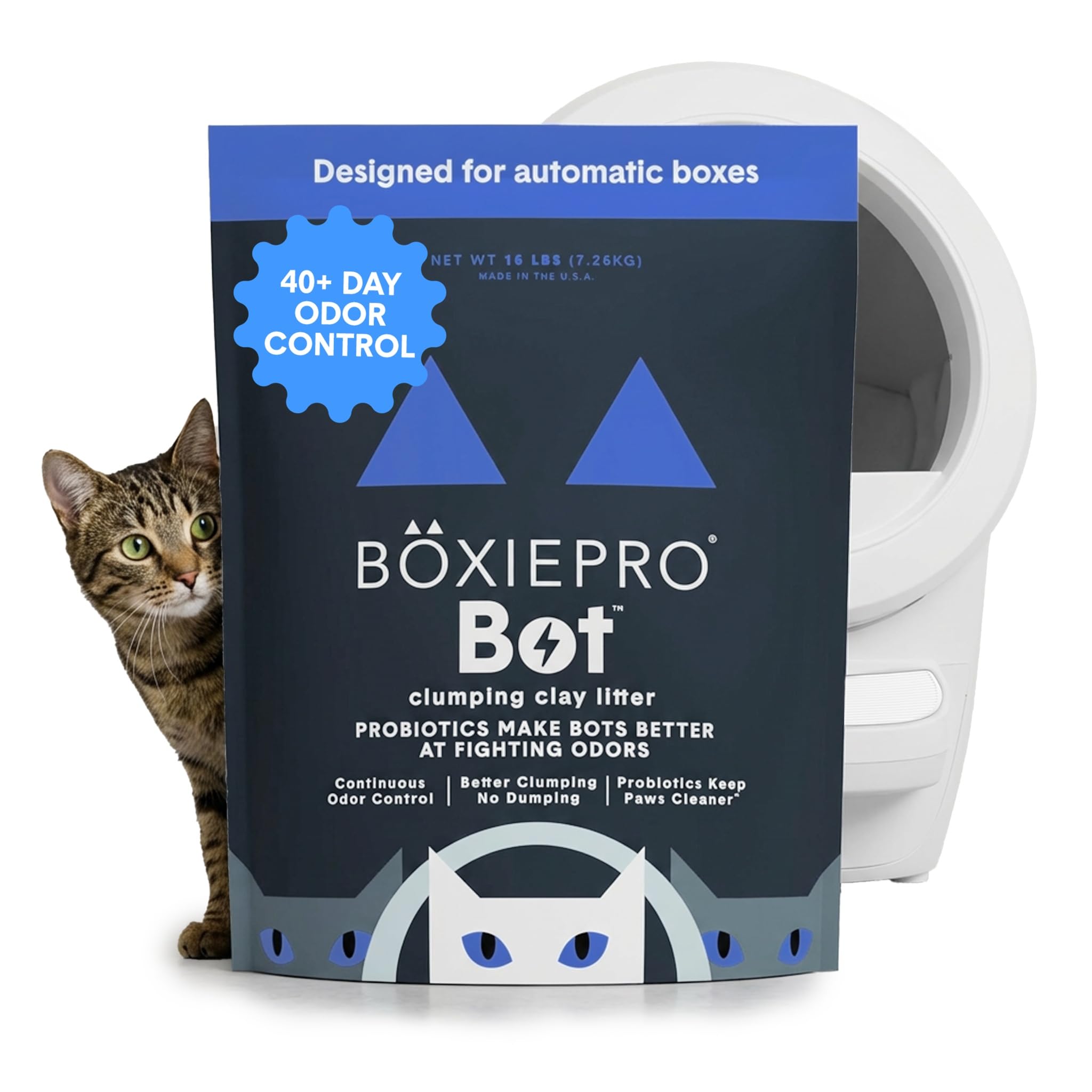 BoxiePro Bot paquet avant montrant l’emballage et bénéfice contrôle odeurs