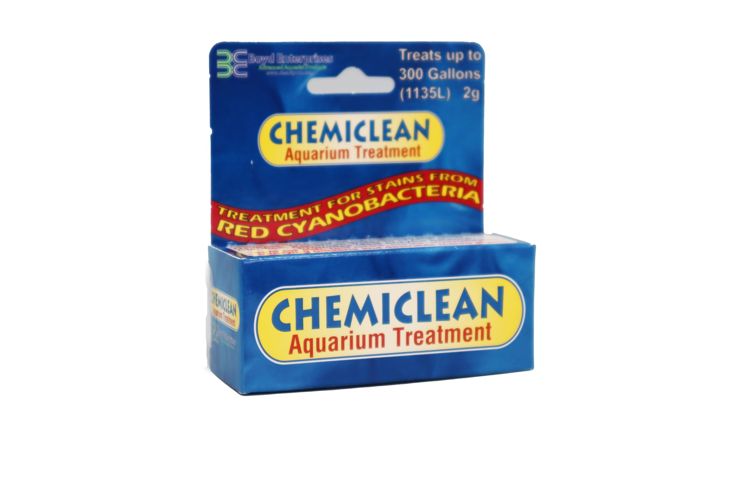 Boyd Chemiclean emballage avant montrant flacon et dosage, sécurité pour aquarium