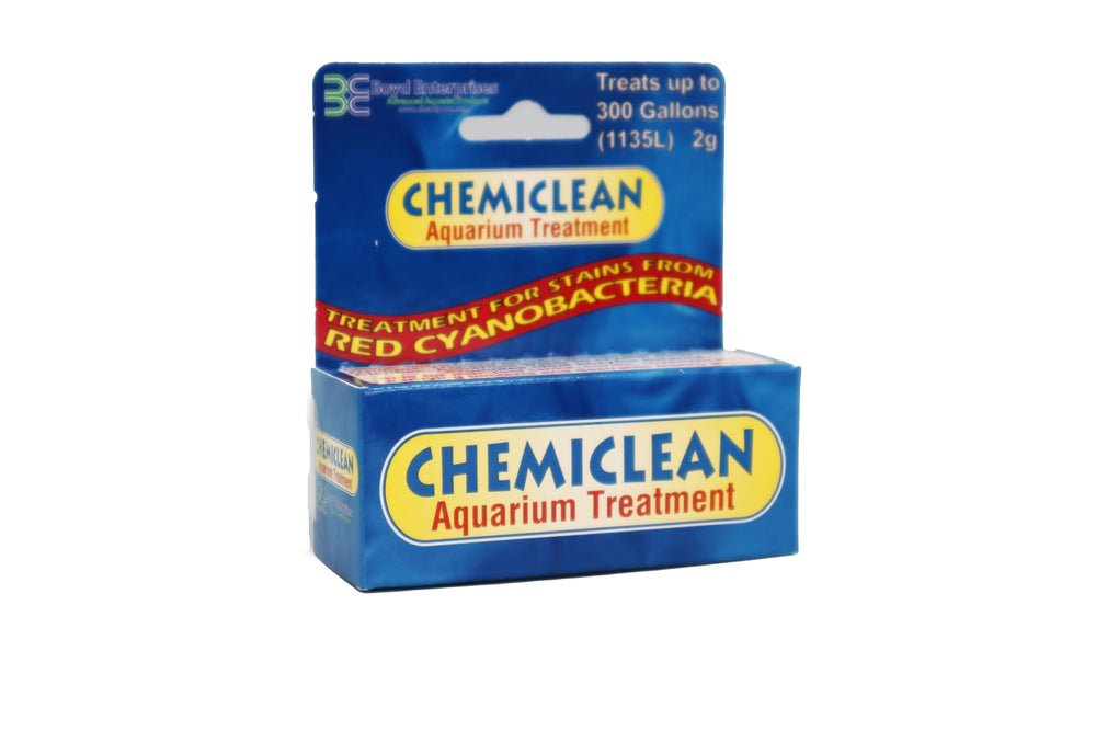 Boyd Chemiclean emballage avant montrant flacon et dosage, sécurité pour aquarium