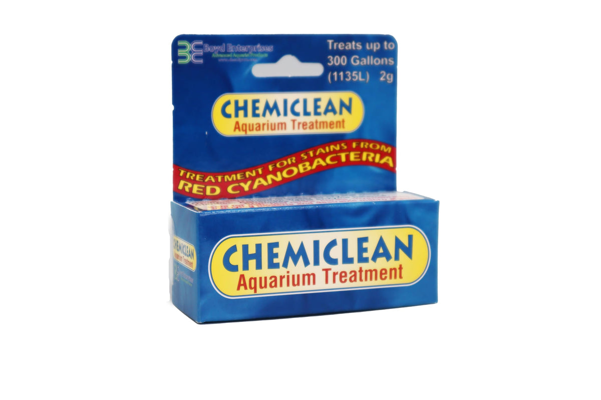 Boyd Chemiclean emballage avant montrant flacon et dosage, sécurité pour aquarium
