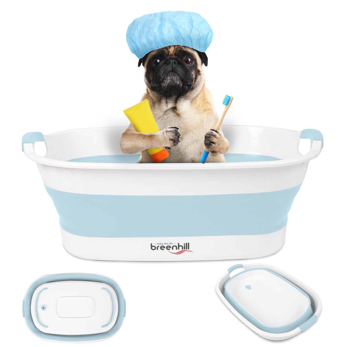 BREENHILL baignoire pliable face montrant la taille et la stabilité pour un bain sûr