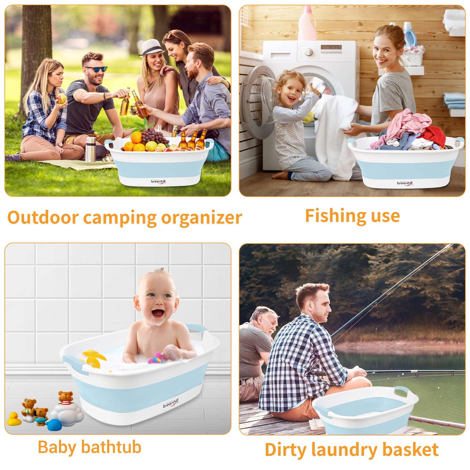 BREENHILL baignoire repliée montrant le rangement compact et gain de place