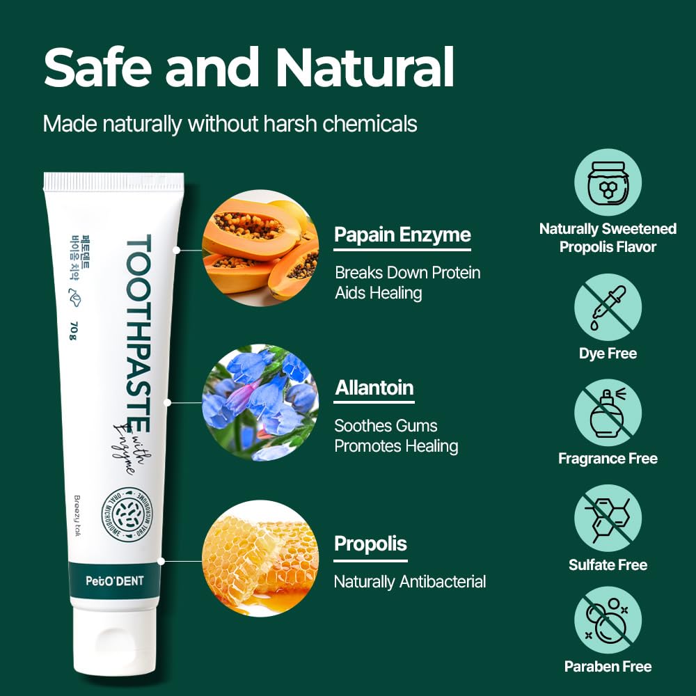 Étiquette Breezytail PetO’Dent affichant ingrédients naturels et sécurité