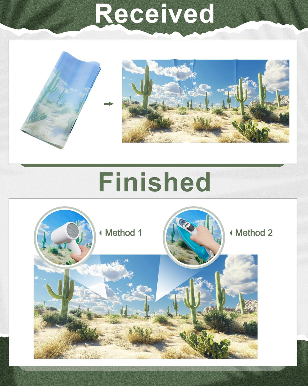 Breling fond cactus avec règle, montre dimensions et facilité de découpe