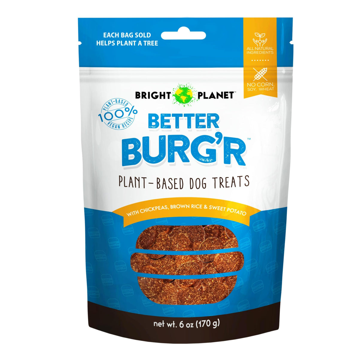 Bright Planet Pet emballage avant montrant le sachet et l'écocontribution