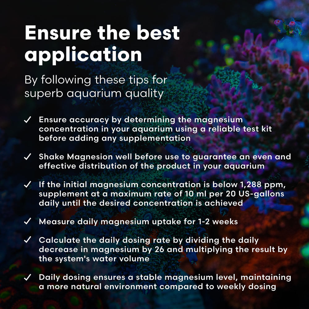 Brightwell Aquatics Magnesion en usage dans un aquarium récifal illustrant application sûre
