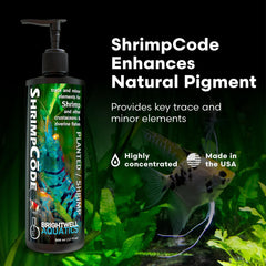 Brightwell Aquatics étiquette ShrimpCōde lisible indiquant formulation pure et sans cuivre