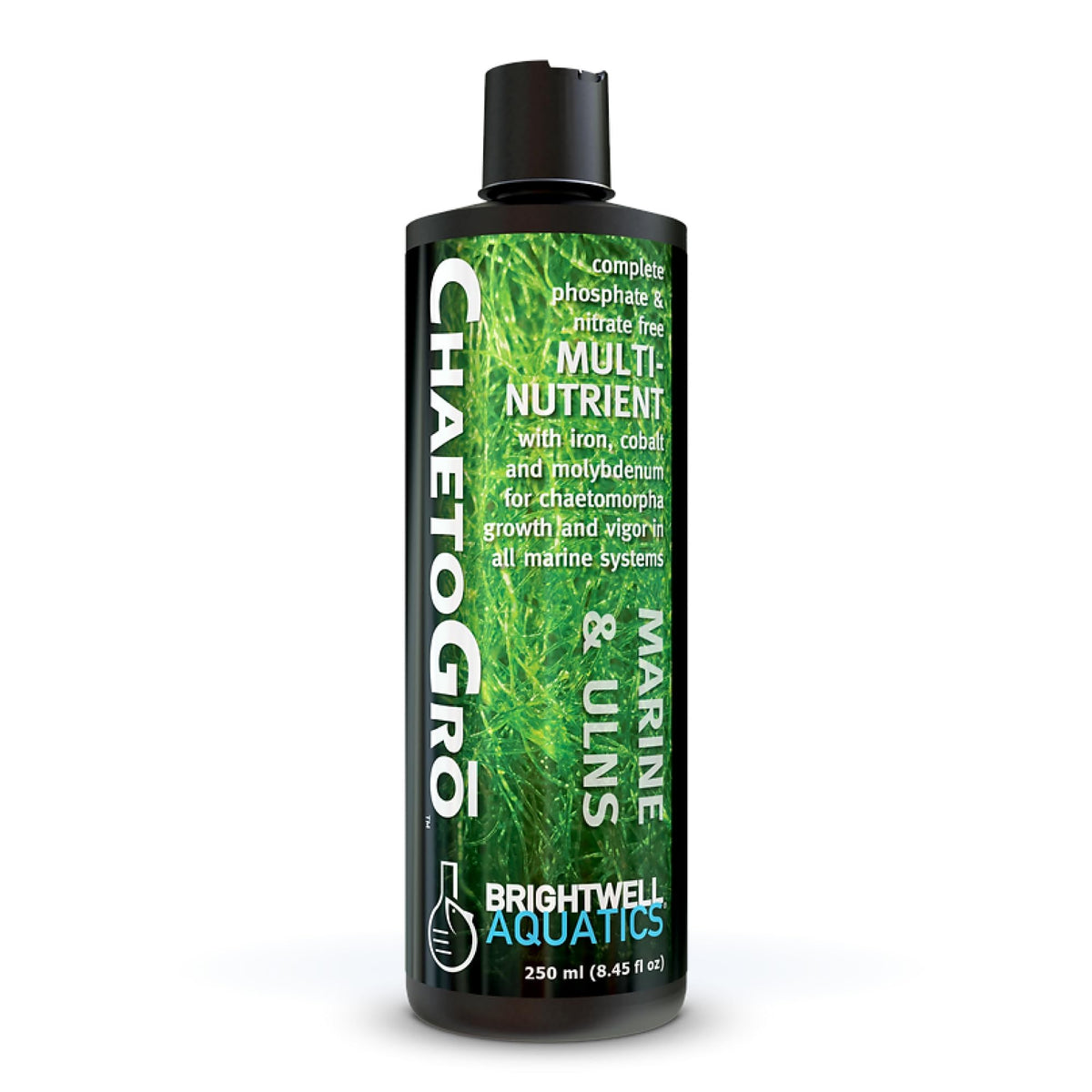 Brightwell Aquatics flacon ChaetoGro face montrant étiquette claire et usage simple