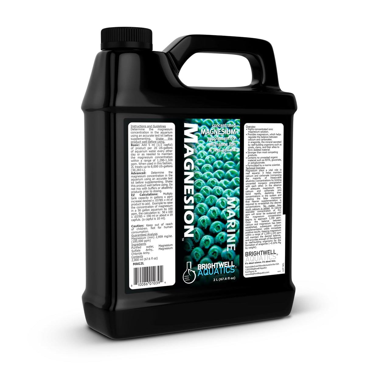 Brightwell Aquatics bouteille Magnesion 2L montrant l'étiquette et bénéfice dosage précis