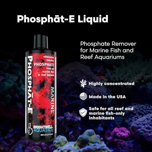 Brightwell Aquatics étiquette Phosphat-E lisible montrant instructions claires