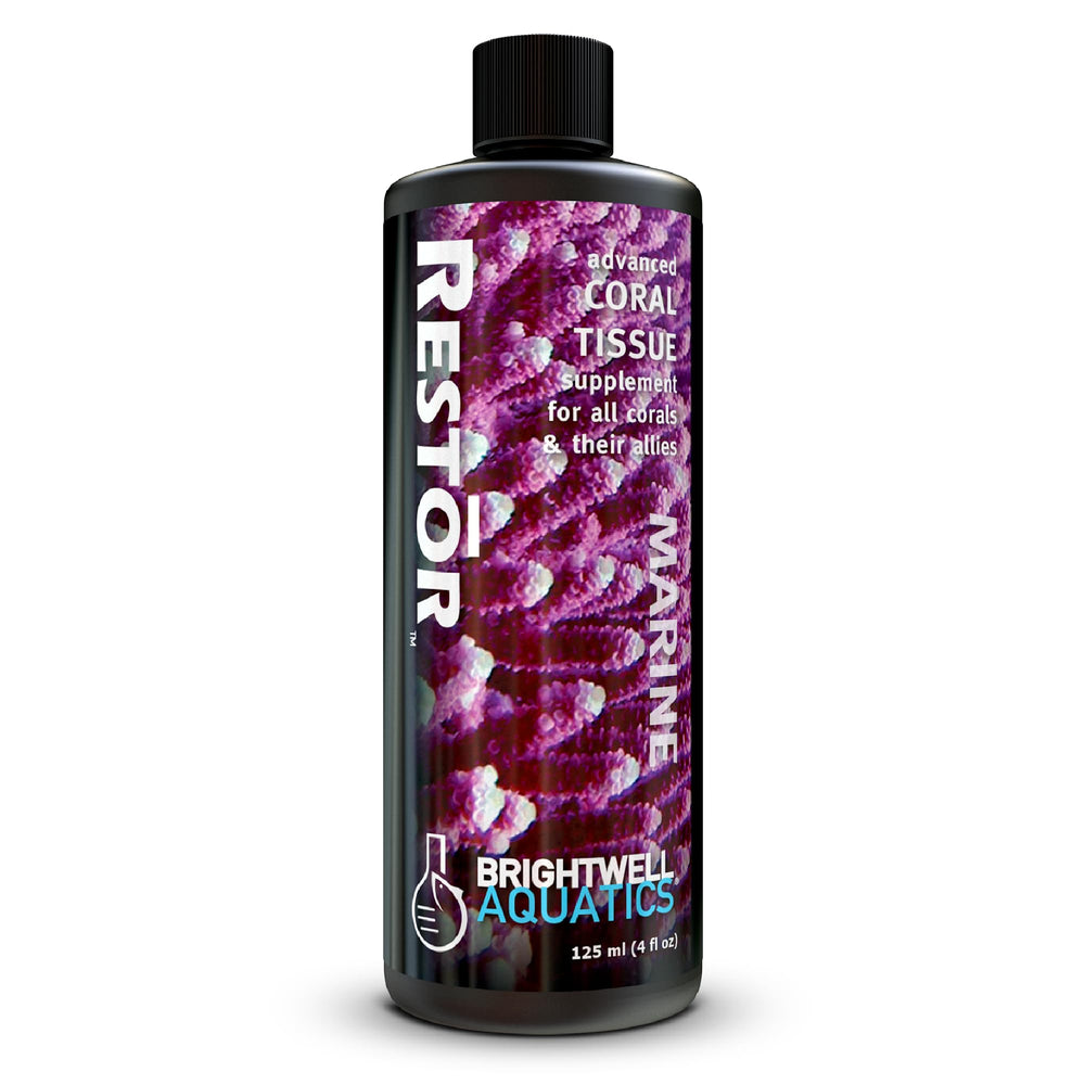 Brightwell Aquatics Restor flacon 125ml montrant le produit et l’étiquette lisible, soutien nutritif