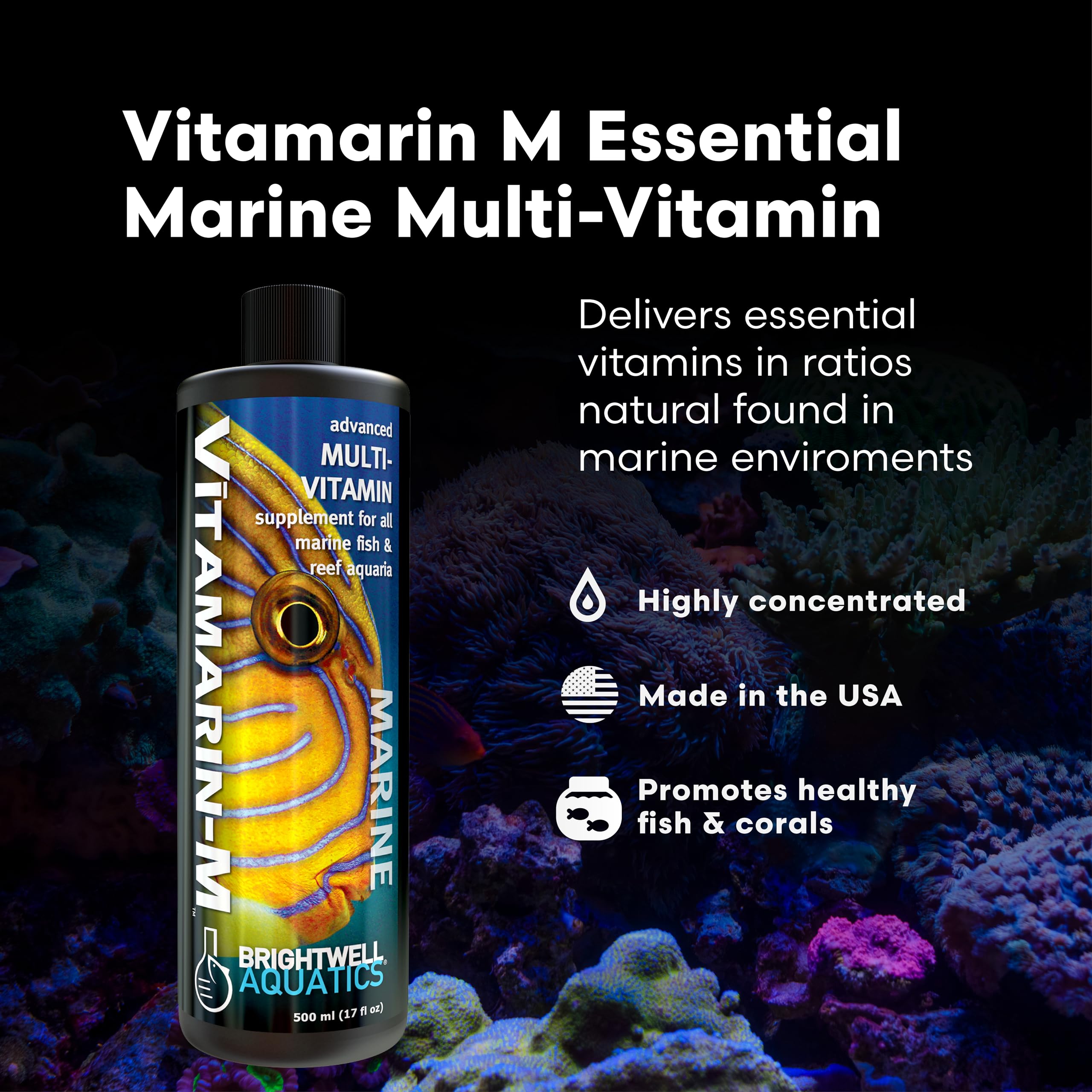 Brightwell Aquatics étiquette Vitamarin‑M montrant formulation claire